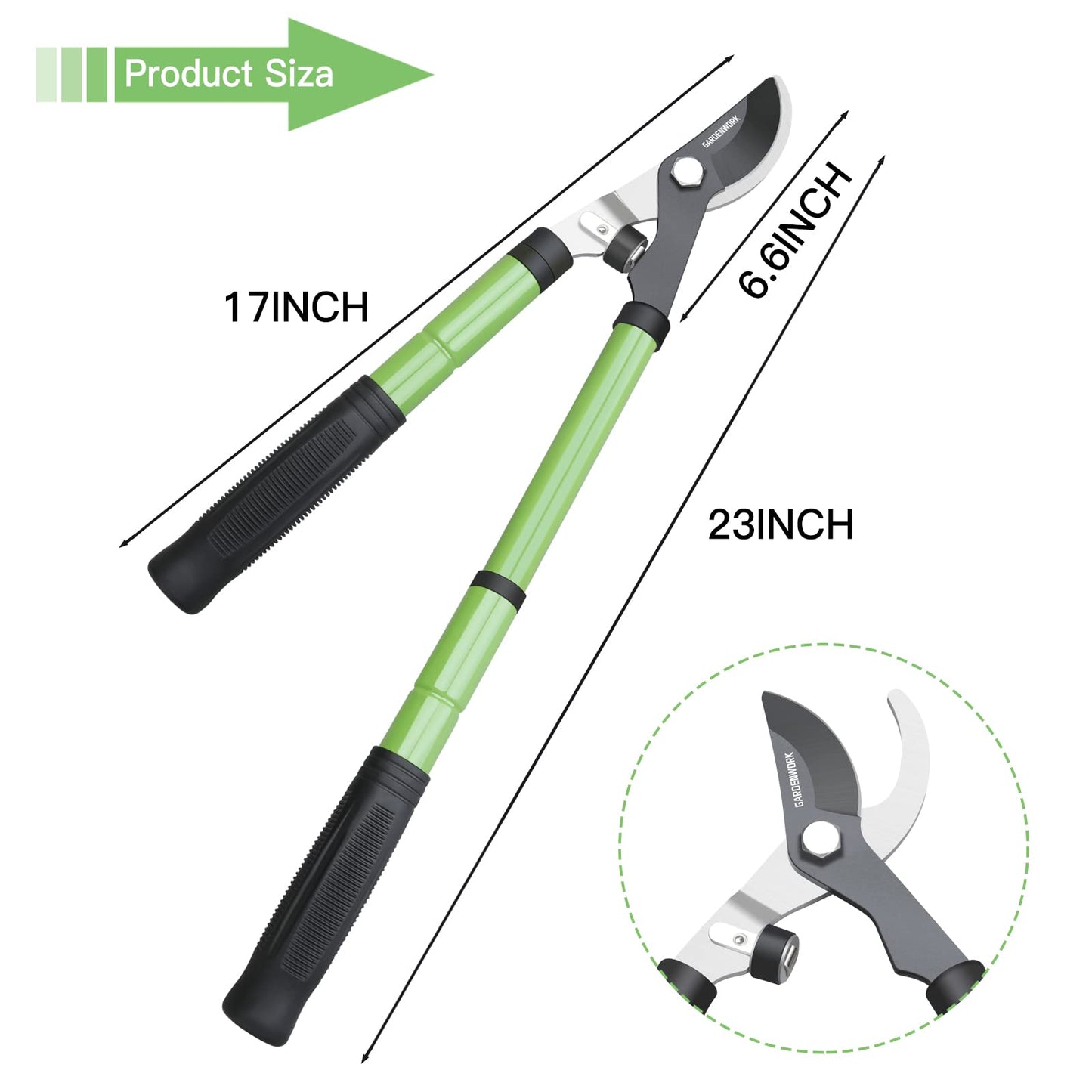 GARDENWORK Telescopic Bypass Loppers 43-58cm,Non-Stick Coating,SK5 Sharp Blade,Cutting Diameter: 3 cm,Garden Tree Loppers for Pruning Fresh Branches