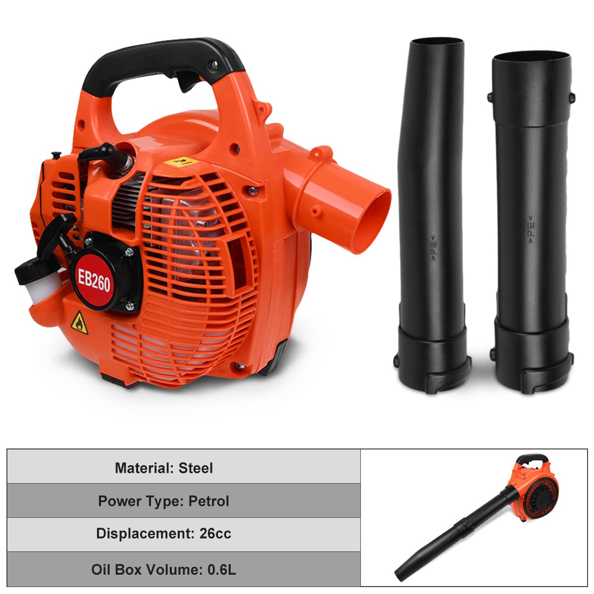 Cordless Petrol Garden Leaf Blower, Snow Grass Lawn Blowers Vacuum Powerful 26cc 2 Stroke Air Cooled Engine, Portable Handheld, for Blowing Leaves, Wood Chips, Dust, Garden Debris, Grass Cuttings