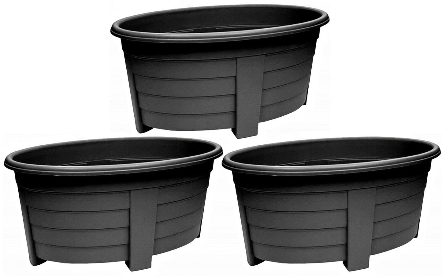 Rammento Set of 3 Extra Large 55cm Oval Garden Planters - Plastic Trough, Raised Planter, Suitable for Outdoor Use, Perfect for Diverse Plant Arrangements