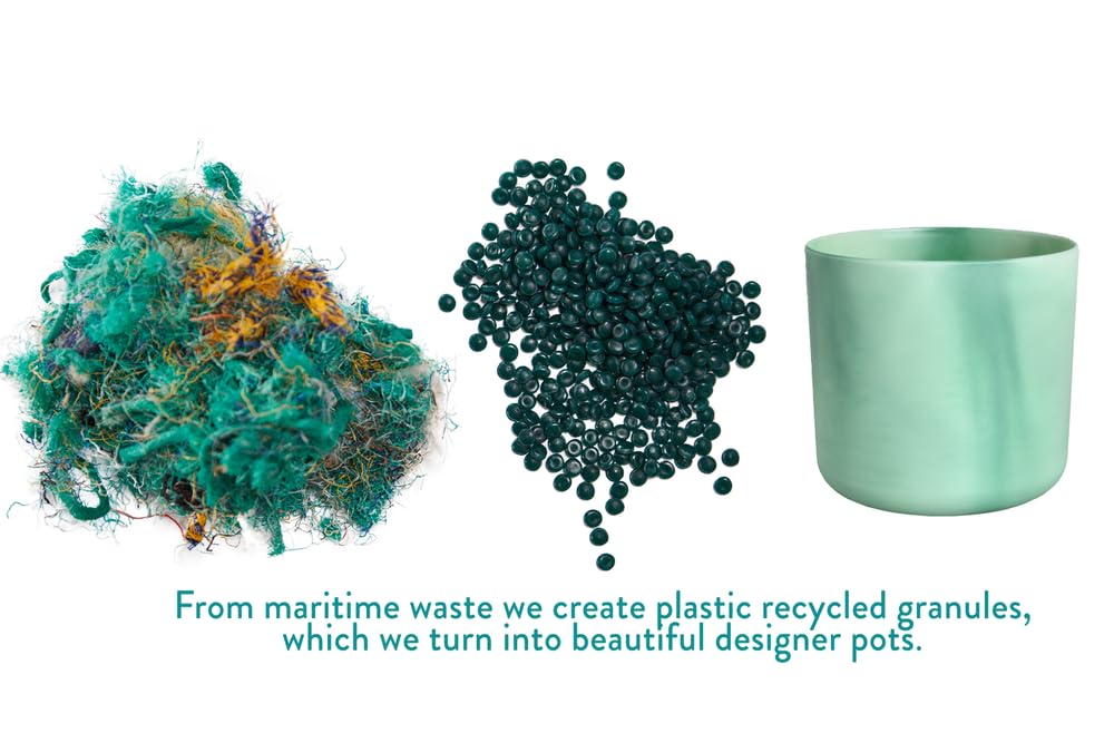 elho The Ocean Collection Round 18cm - Flower Pot Indoor - 100% Recycled - Made with Marine Waste - Blue/Atlantic Blue