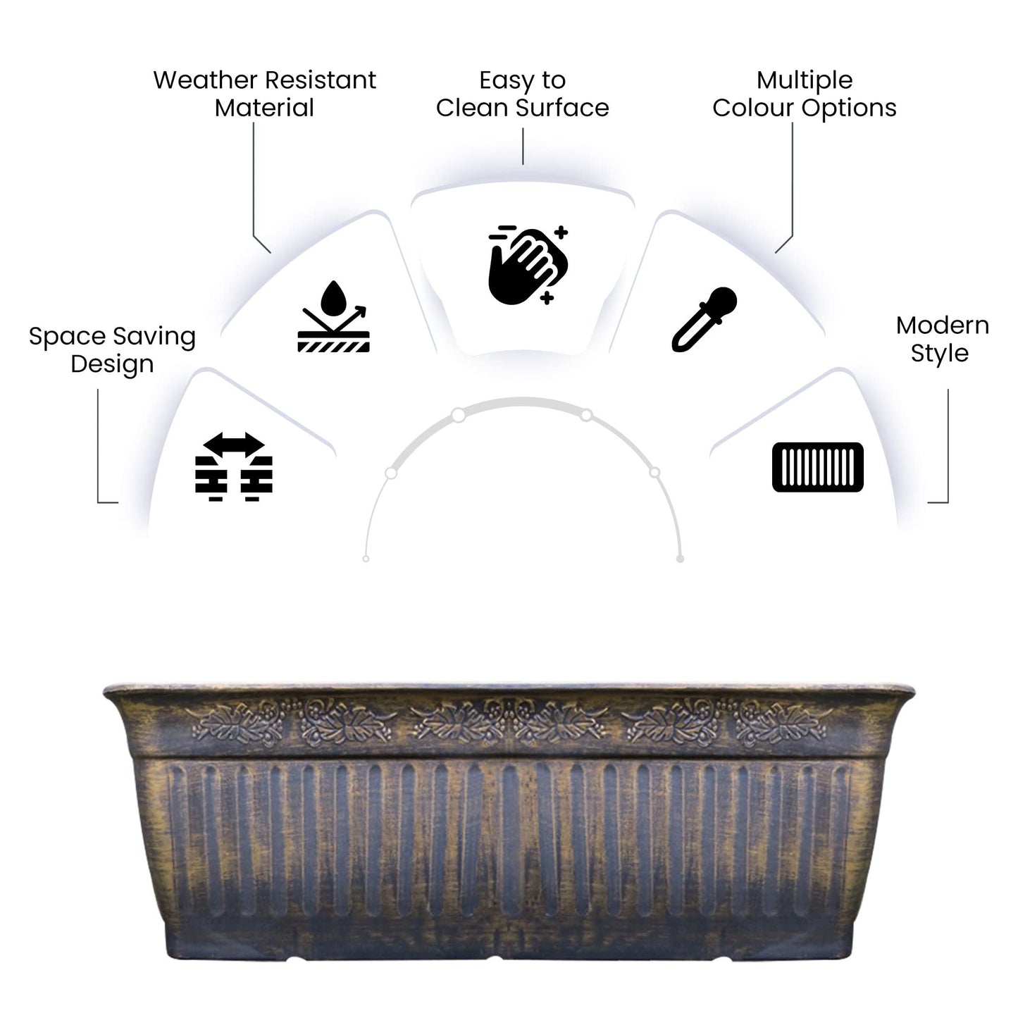 SG Traders 2 x Plastic Floral Fluted Garden Trough Long Window Box Planter Flower Box Plastic Vegetable Planters Pot Herb Planter for Windowsill Patio Garden Home Decor Flower Bed 59cm