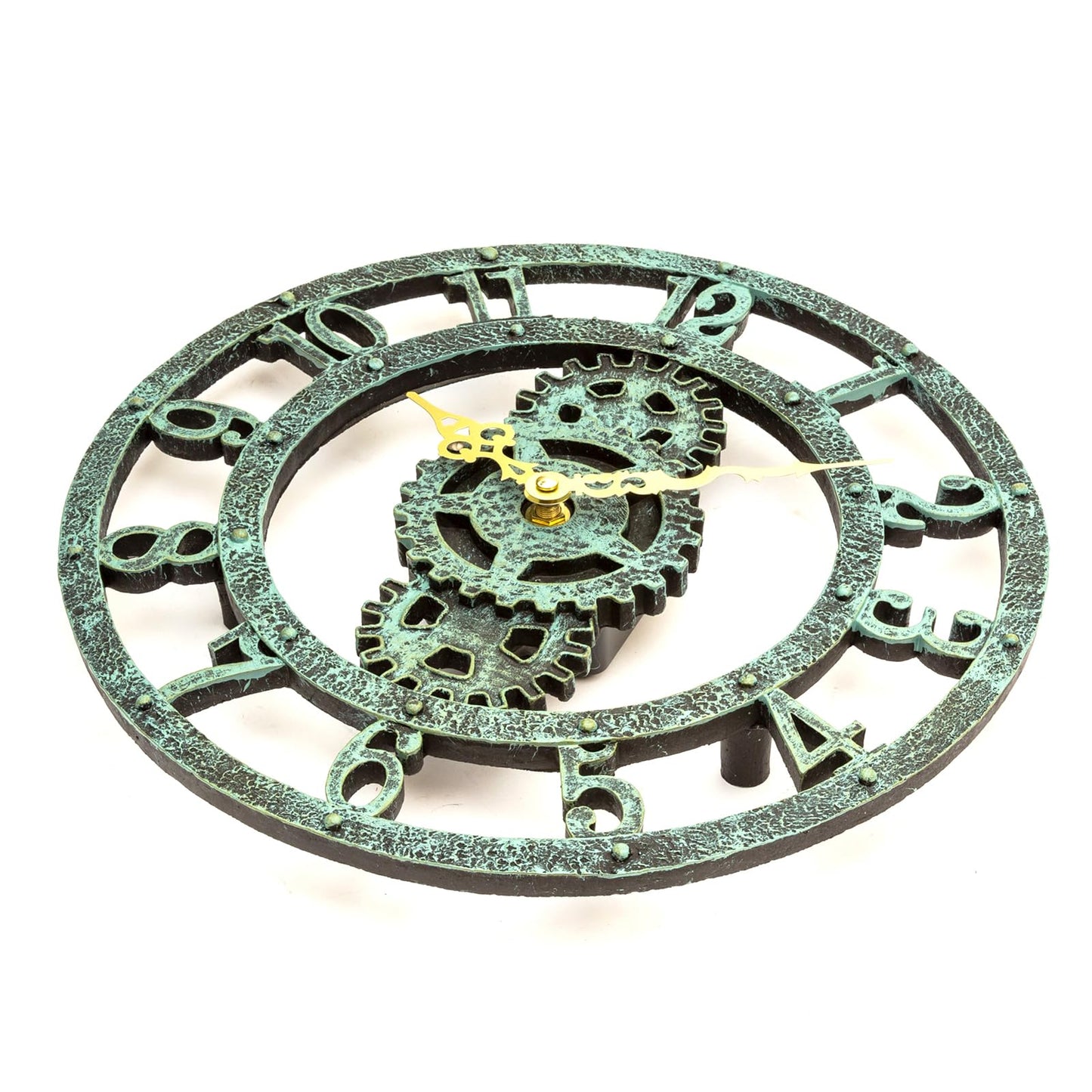 No Nonsense Products Indoor Outdoor Wall Clock Antique Church Station Garden Style 30cm Green Slate Effect Gold Hands Weatherproof Quartz Battery Powered Waterproof