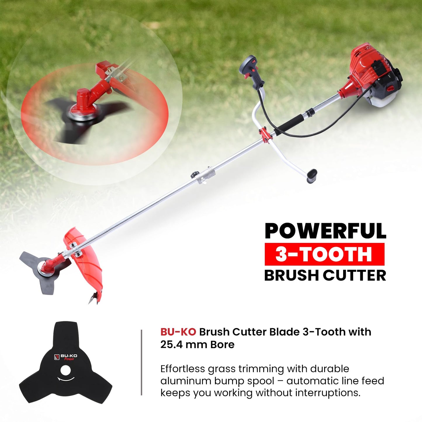 BU-KO 52cc Petrol Strimmer Garden Tool Including: String Trimmer, Brush Cutter with 3T Blade, Steel Wire Strummer Weed Brush Cutting Blade. Great Outdoor Power tool 1 Year Warranty