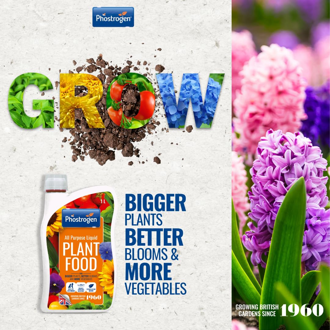 Phostrogen All Purpose Liquid Plant Food, 1L - Plant and Edibles Fertiliser Feed - for Promoting Healthy Growth - Improves Drought Resistance - Plant Nutrition - Indoor and Garden Use, Orange