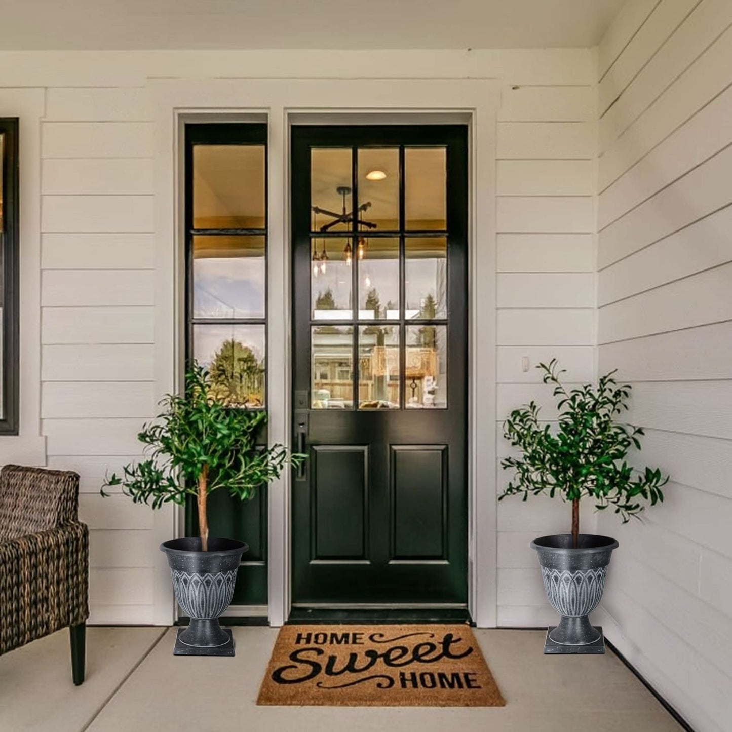 SG Traders Large Urn Plant Pot Stand, Flower Pots Outdoor Garden Planters, Indoor Plant Pot, Tall Planter with Drainage Holes, Strong Plastic Patio Home Plants (Pack of 2)