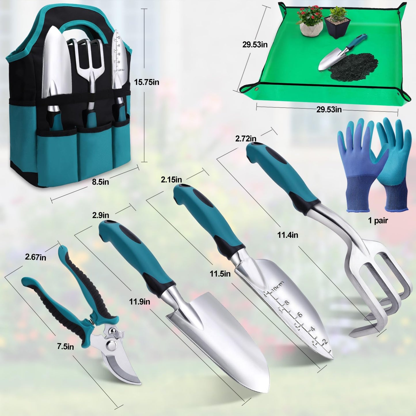 Kynup Garden Tools Set, 7 Pieces Gardening Hand Tools, Rust-Proof Gift Set with Durable Storage Tote, Ergonomic Anti-slip Handle, Ideal Gardening Gifts for Women & Men