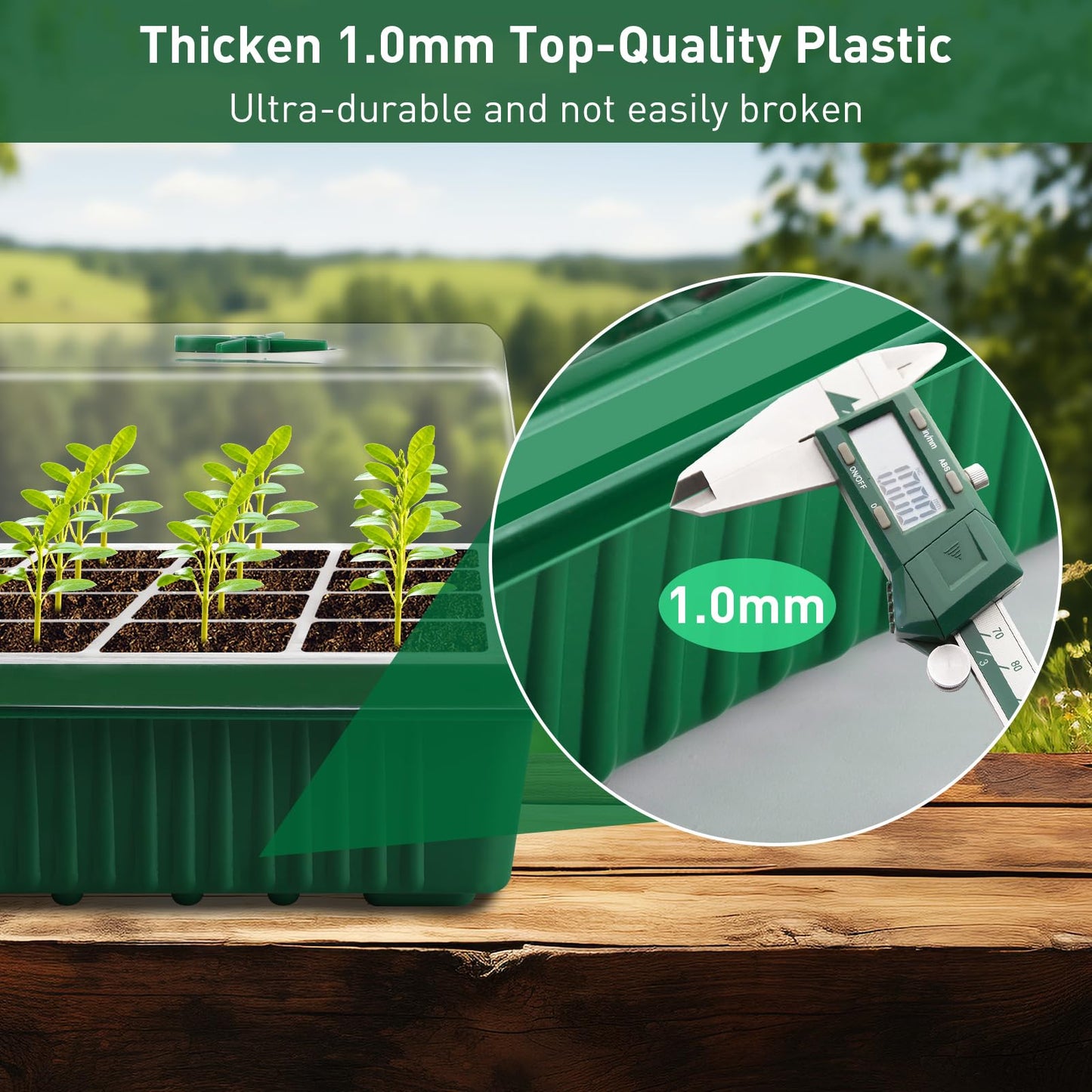 YAUNGEL Seed Trays, Thicken Propagator XL Growing Seedling Starter Durable Growing Trays with Humidity Vented Domes and Base for Greenhouse & Gardens, 4 Pack 160 Cells, Green