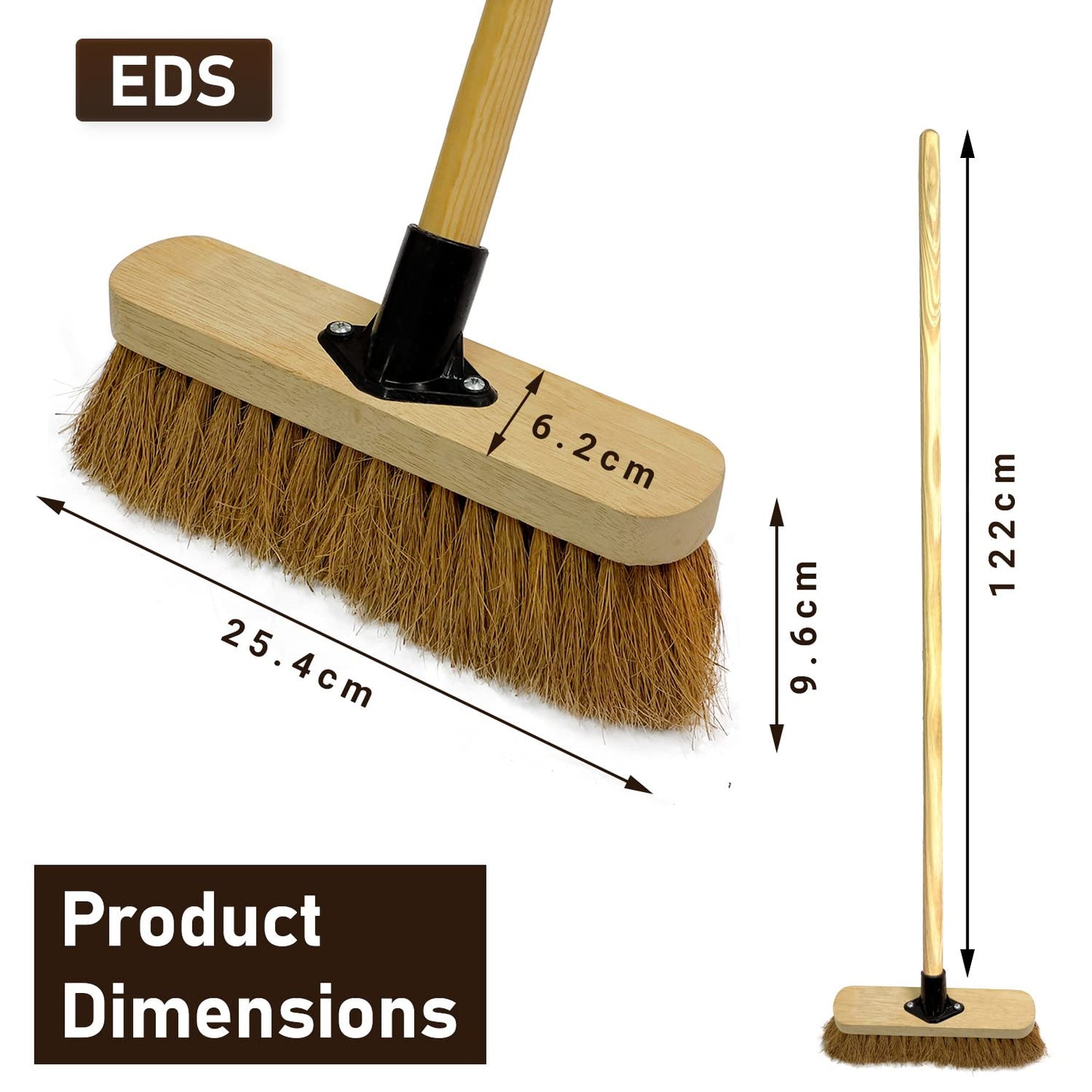 10” Soft Broom Indoor with Wooden Handle Natural Coco Bristles Sweeping Brush with Durable Support Bracket for Cleaning Any Surface Wooden Floor Decking and Paving Slabs (Pack of 1)