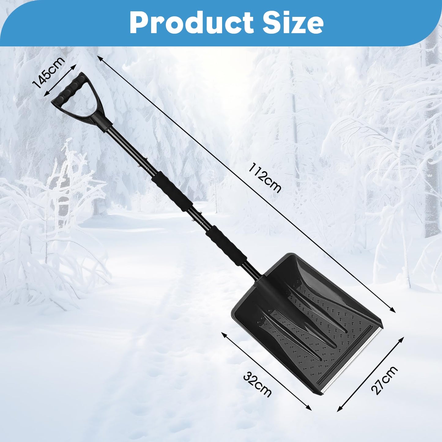 MEETOZ Snow Shovel, 2025 New Upgrade Snow Shovels, Lightweight and Detachable Shovels for Driveway, Portable Shovel for Cars, Home, Garden, Mud and Snowman, Snow Removal(Black)