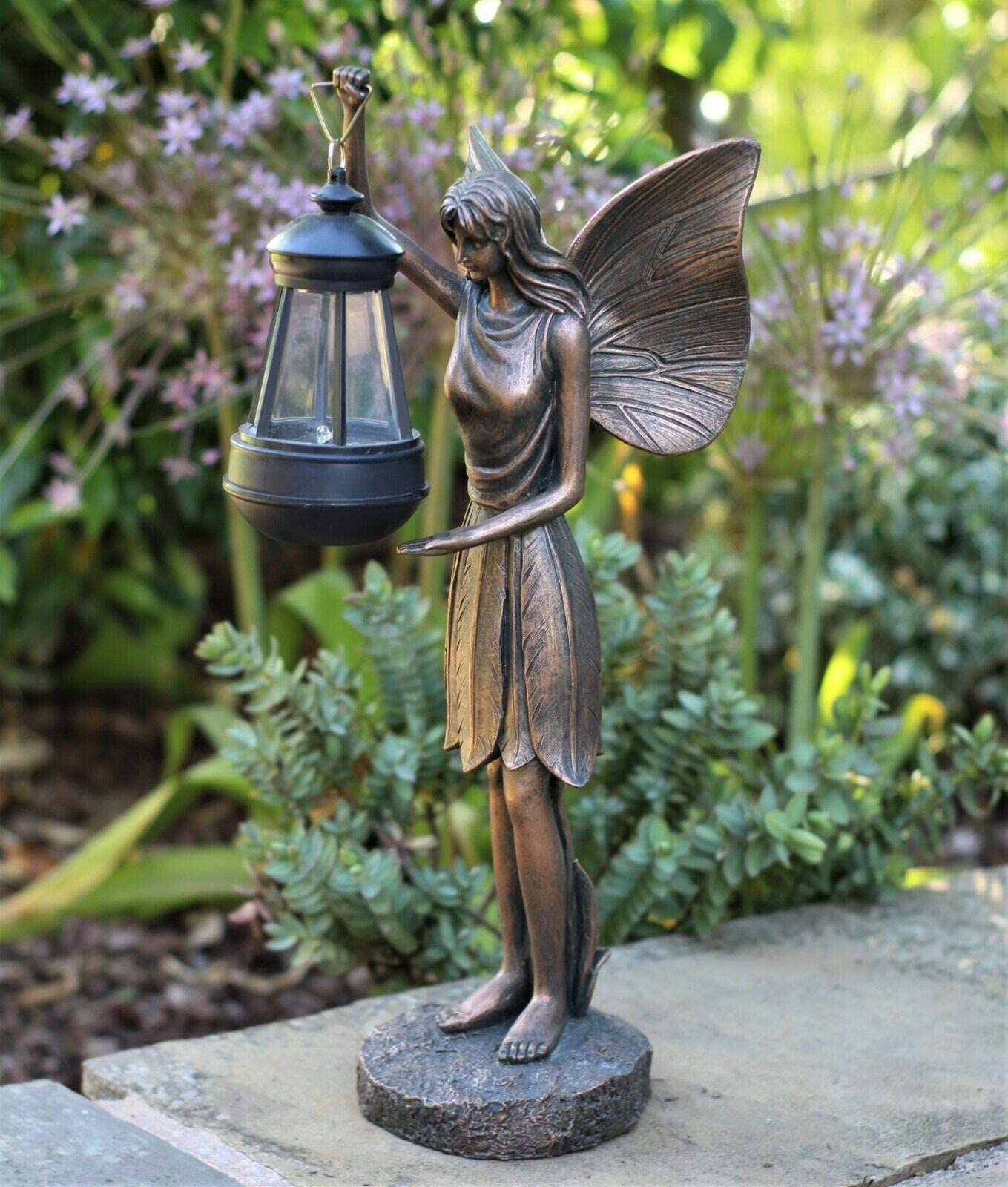 Solar Powered Garden Fairy Ornament Lantern Outdoor Light Up LED Home Decorative Décor Figurine Accessories for Pathway Lawn Yard patio Grass Balcony