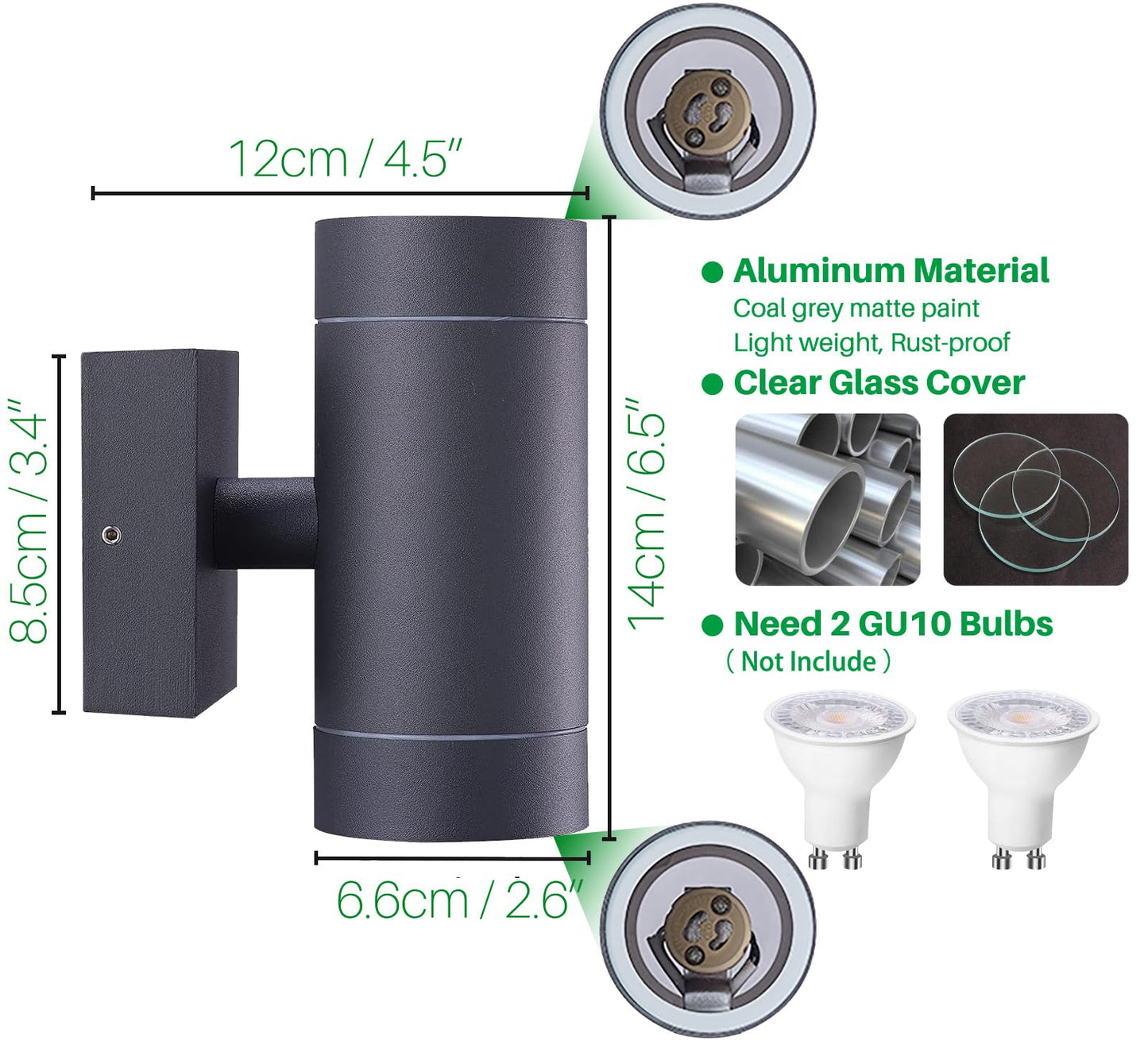 EBION Outdoor Wall Lights Mains Powered,IP54 Waterproof Up Down Lights Outdoor,GU10 Outside Lights Exterior Sconce,Aluminium Garden Wall Lamp for Front Door,Garage,Porch,Patio