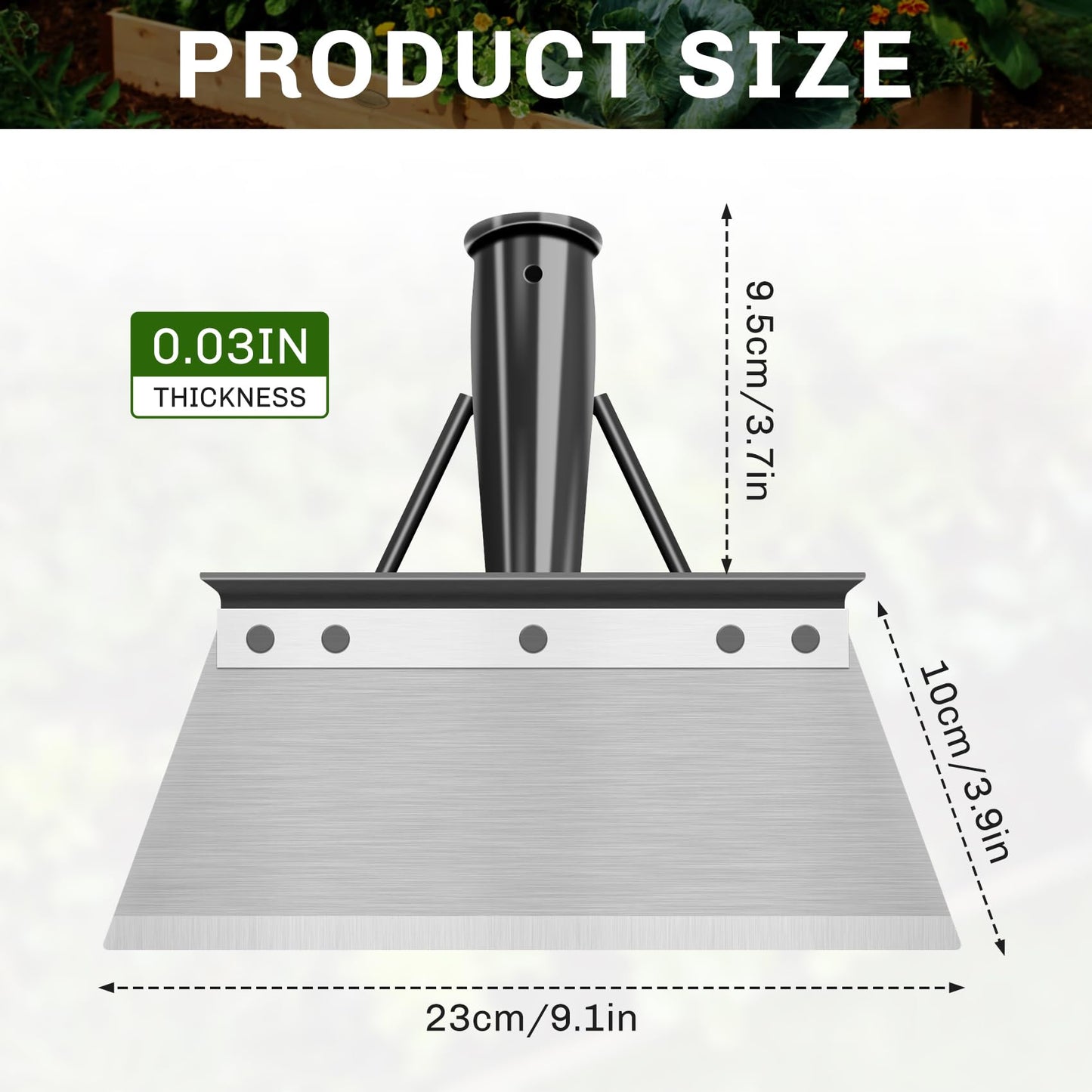 SULIVES 23CM Garden Shovel, Multifunctional Garden Cleaning Shovel, Stainless Steel Cleaning Shovel, Sharp Outdoor Garden Scraper for Weeds, Patio & Farm Weed Remover Tool