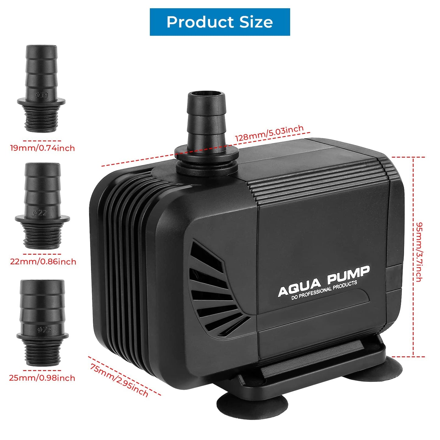40W Aquarium Submersible Pump 3000 L/H - Ultra-Quiet with Filter and 3 Nozzles 19mm/22mm/25mm, Max Delivery Head 2.8m for Pond Fountain Aquarium Rock Garden