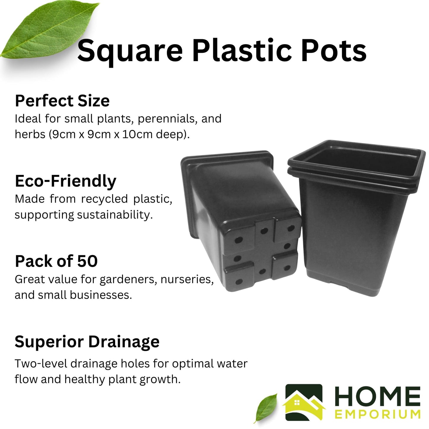 9cm Plastic Plant Pots Black Square (Pack of 50) ā Ideal for Plants, Perennials, and Herbs (Pack of 50 Pots)
