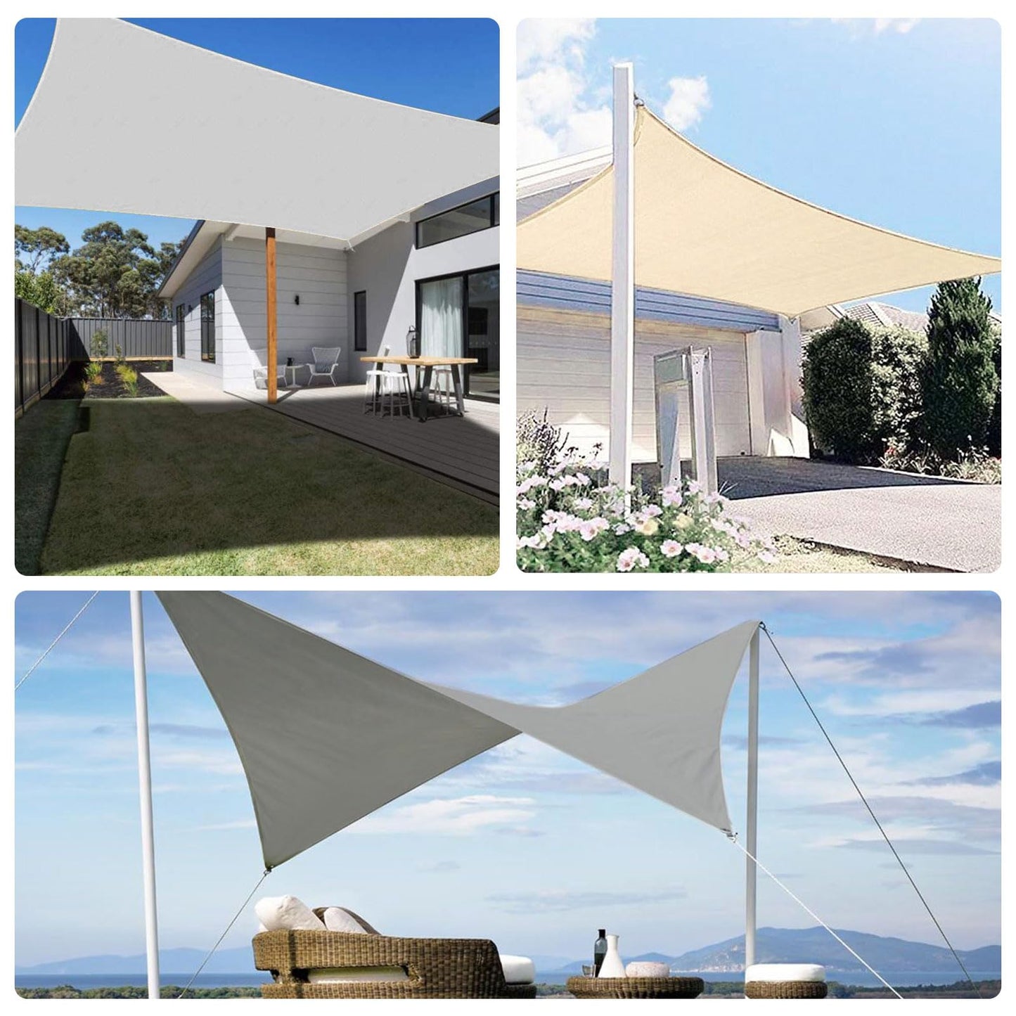 PATIO PLUS Sun Shade Sail 2 * 3m Rectangle, 300D Oxford Fabric Garden Sail PU Coating UV Block, Patio Canopy Durable for Outdoor Yard Lawn Pool Backyard Gray