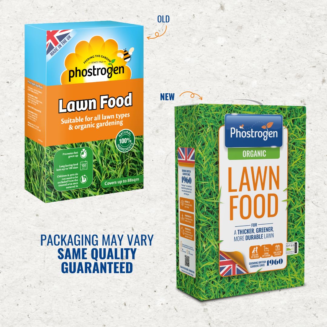 Phostrogen Organic Lawn Food, 3.5kg - Long Lasting Balanced Organic Lawn Feed - for a Thicker, Greener and More Durable Lawn - Growing Season and Autumn Feed - Lawn Nutrition - Garden Care