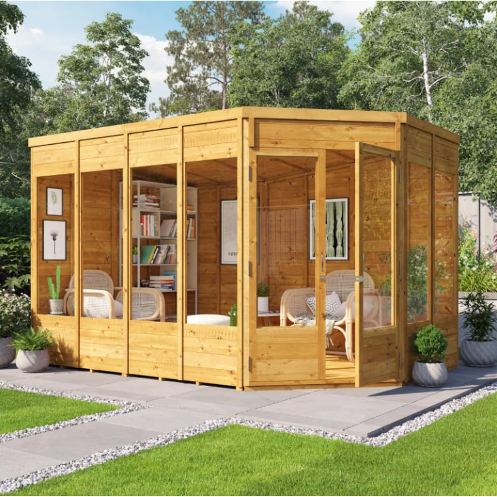 BillyOh Corner Summerhouse 11 x 7 Log Cabin Garden Storage Shed Summer House Renna Wooden Summerhouses (Doors on Right)