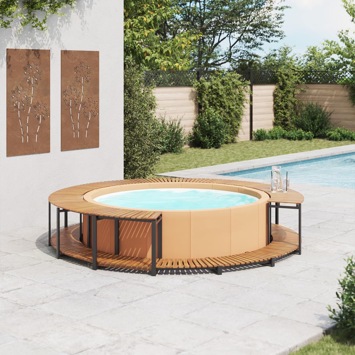 vidaXL Solid Acacia Wood Spa Surround Home Garden Pool Spa Accessory Wooden Spa Family Pool Pond Enclosure Entrance Step Hot Tub Surround
