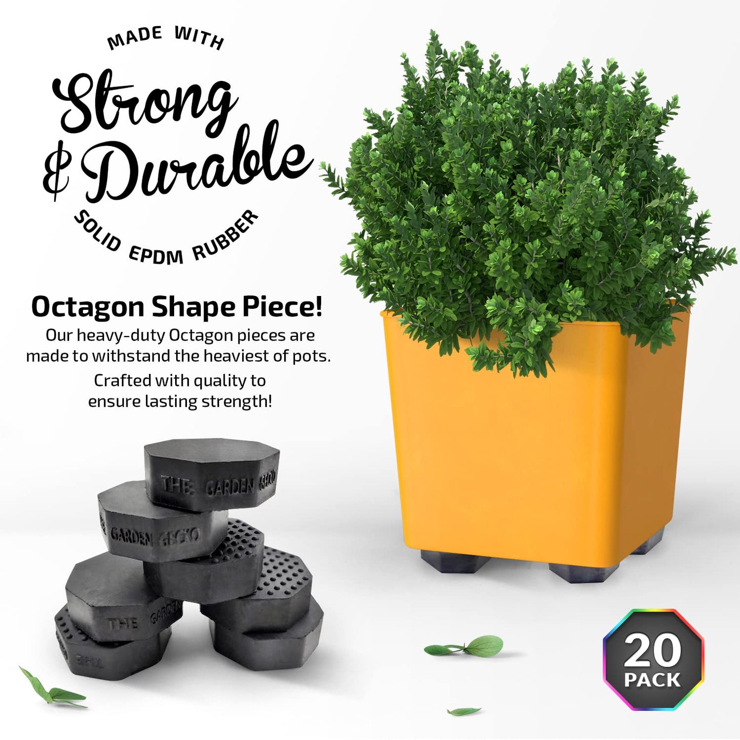 The Garden Gecko Invisible Pot feet for outdoor plant pots and flowers solid rubber pot risers with enhanced non-slip surface grip | 20 PACK | OCTAGON | FROSTED MATTE