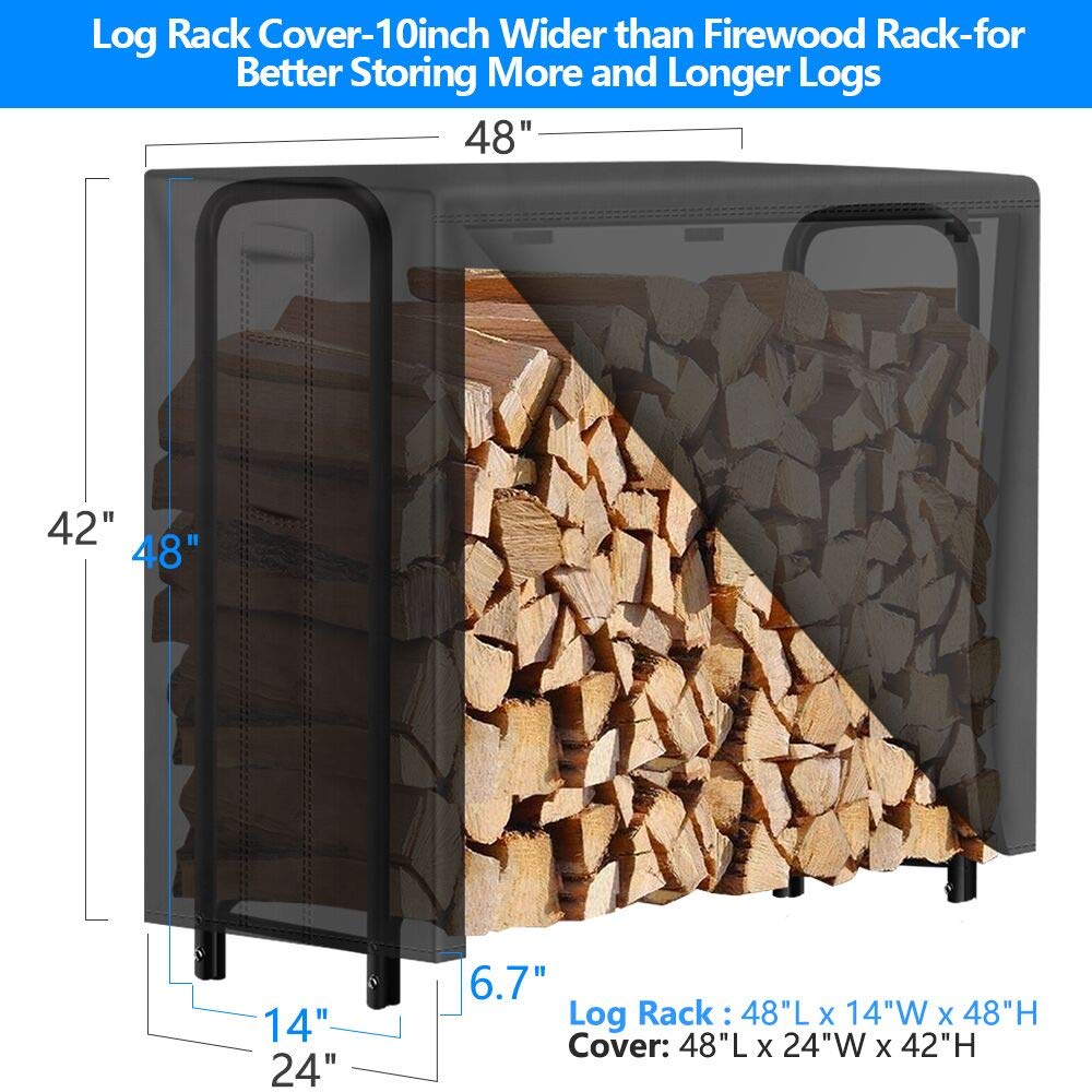 Amagabeli 4ft(124.5cmx36cmx122cm) Firewood Log Rack with Waterproof Cover Large Capacity Log Store Outdoor Firewood Racks Holder with 600D Oxford Log Cover Weatherproof Log Storage Shelf Garden Black