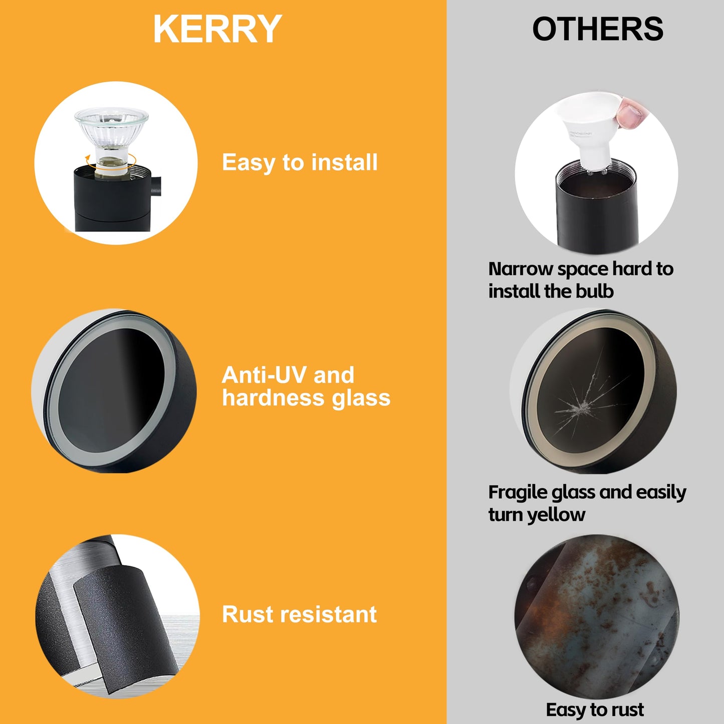 Kerry Outdoor Wall Lights, Up Down Mains Powered Lighting, Black Stainless Steel IP44 Waterproof, Exterior Wall Sconce for Indoor, Front Door, Patio, Hallway, Porch, Garden, Garage, Post - 2 Pack