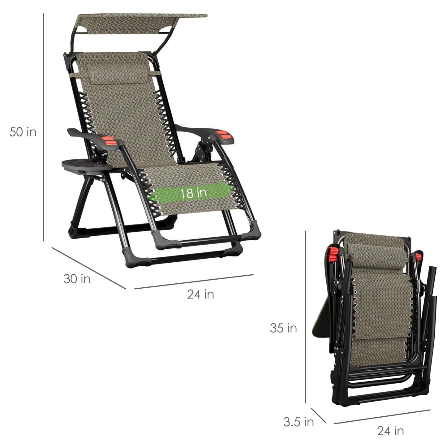 ATORPOK SHOP Zero Gravity Chair with Canopy Shade, Patio Folding Lounge Recliners, Anti Gravity Chair Lawn Patio with Cup Holder Accessory for Garden Beach Camping