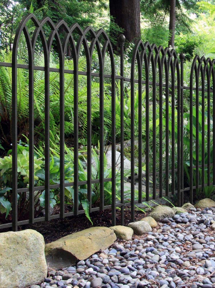 Panacea Products Fence Panel Section | Decorative Outdoor Garden Fencing Border Edging | Powder Coated Steel | Wrought Iron Style (Gothic Fence Section)