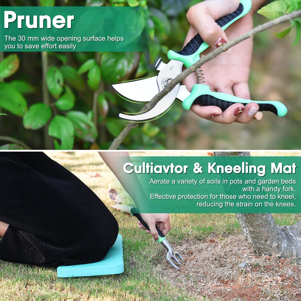 LBSTP Gardening Hand Tool Gift Kit Gardening Gifts for Women & Men 10 Piece Heavy Duty Garden Tool Sets Garden Tools Bag for Women & Men Easy Storage