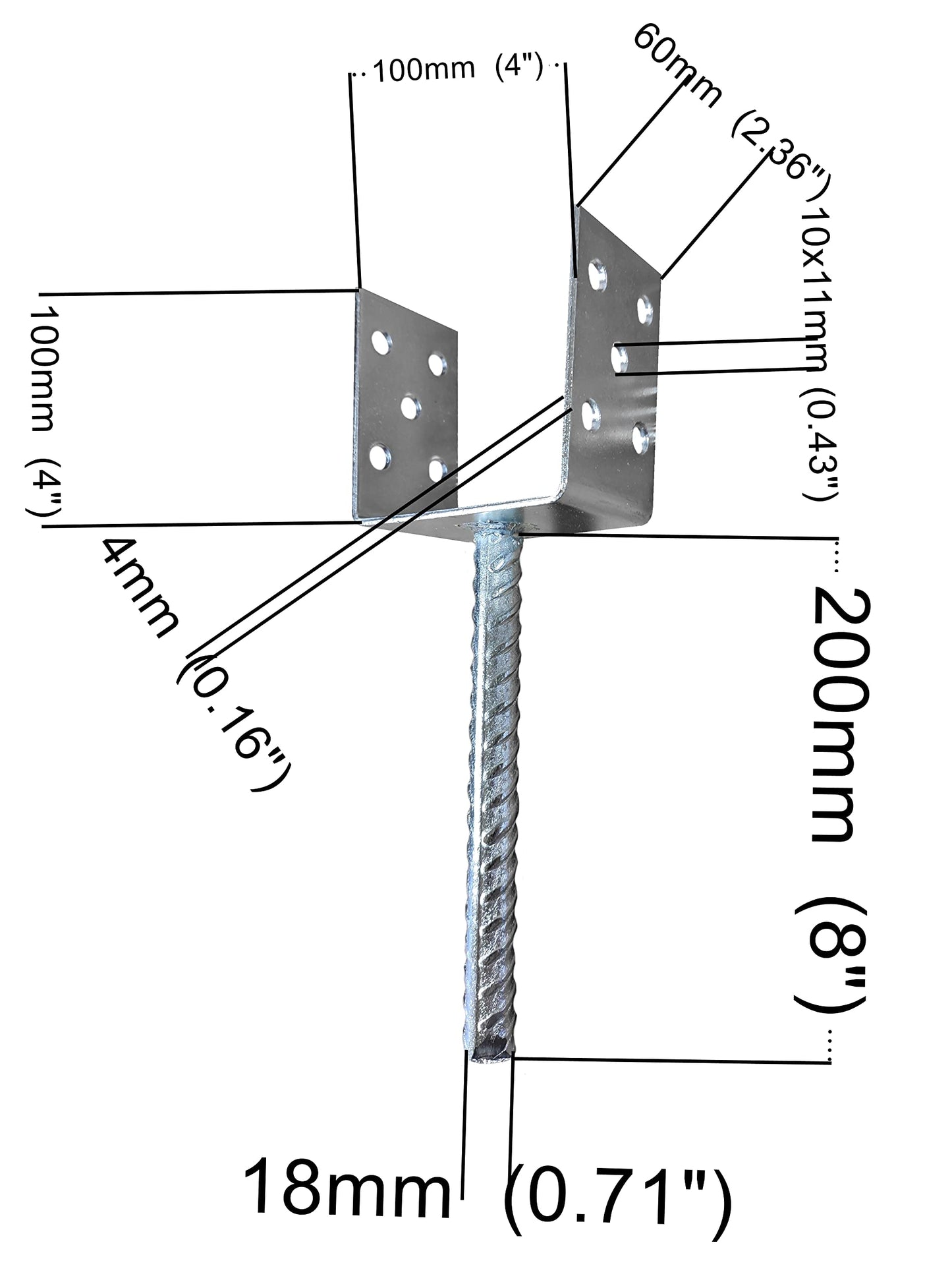 LLB Fence Posts Support U Type Pergola Brackets Extender Foot Shaped Concrete in "U" Heavy Duty Posts Anchor Tool Spikes Steel Galvanised 4mm Thick 100 x 100 x 60mm- 4 Inch x 4 Inch x 2.3 Inch