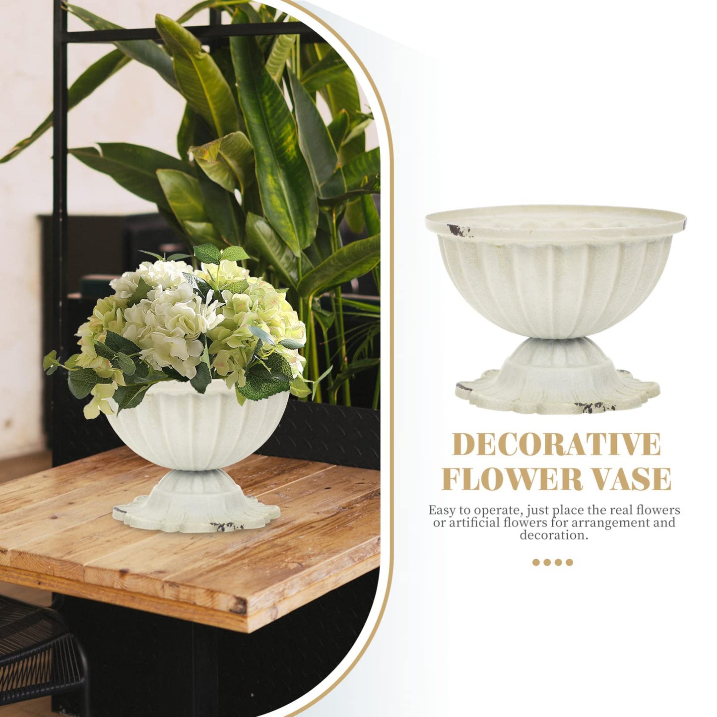 Yardwe Urn Planter Flower Plant Pot Small Metal Urn Vase Shabby Garden Outdoor Urn Planter Pedestals Wedding Urn Flower Vase for Rustic Garden Porch Planter Bucket