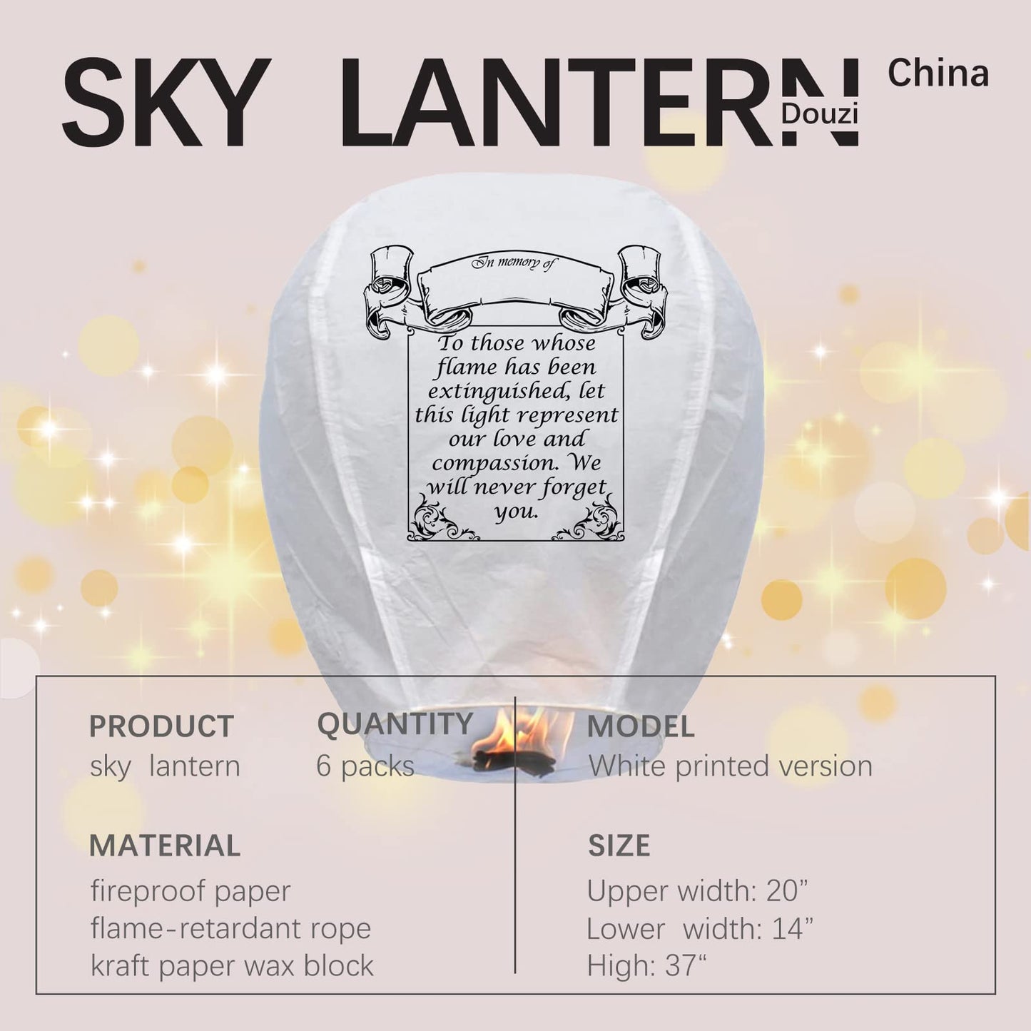 Douzi Chinese Sky Lanterns (6 Pack) 100% Biodegradable No Assembly Required - Beautiful Lantern for White for Weddings, Birthdays, Parties,Memorials and Much More