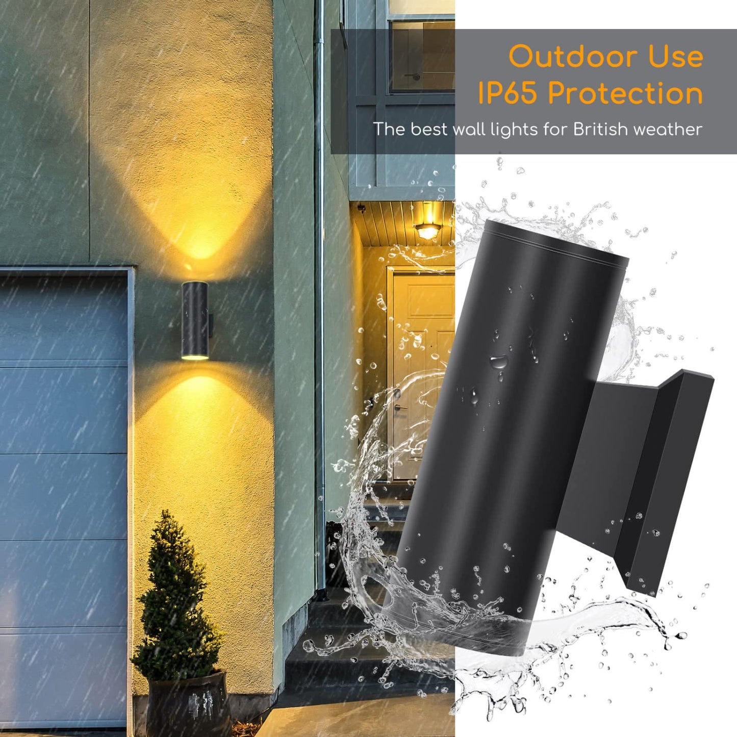 Outdoor Wall Lights Mains Powered, Aigostar Black Up Down Outdoor Lights IP65 Waterproof, Up and Down Outside Lights Max 35W GU10 Porch Light, LED Outdoor Wall Lamp Aluminium Front Door Light 2 Pack
