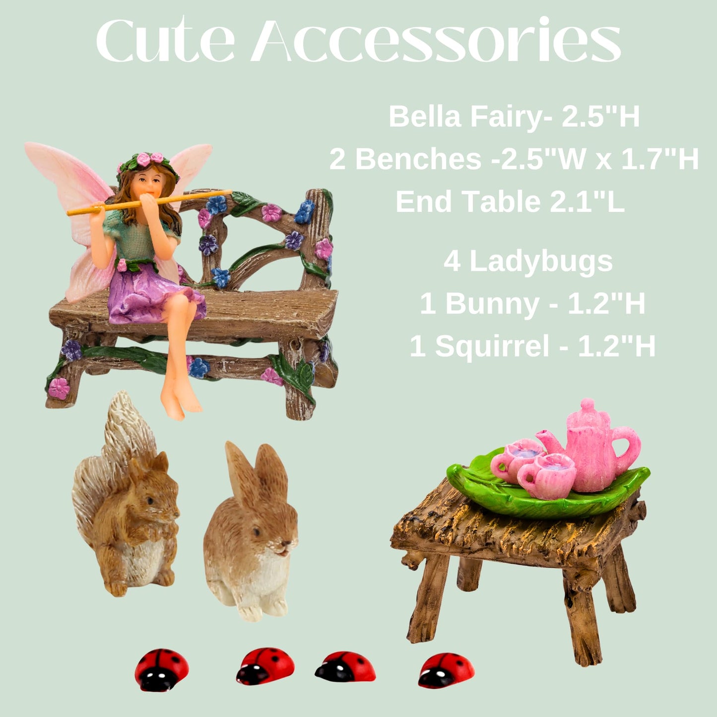 PRETMANNS Fairy Garden Fairy - Fairy Garden Accessories - Miniature Garden Fairies - Small Fairy Figurine for Outdoor Miniature Garden with Fairy Furniture, Squirrel & Bunny 14 Piece