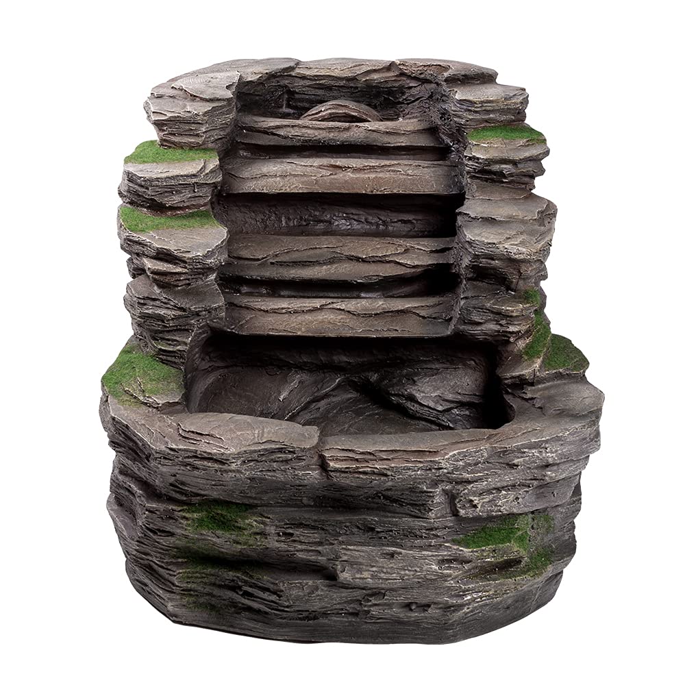 Waterfall Water Feature with LED Light | Rock Stone Cascading Water Feature for the Garden, Outdoor, Self Contained - 58 x 42 x 37cm