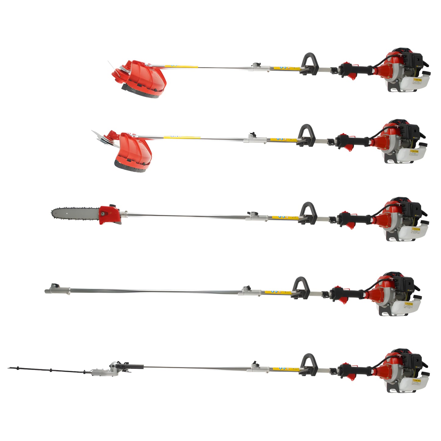 52cc 5 in 1 Multi Function Garden Tool Petrol Strimmer Hedge Cutter Chainsaw Trimmer Pruner & Extension Pole Recoil Start