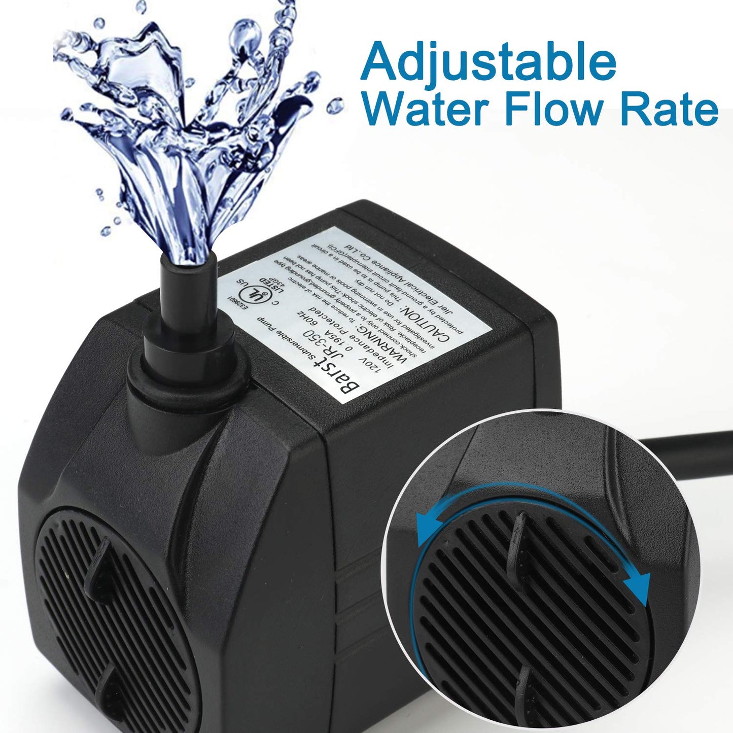 BARST - 350L/H Submersible Pump - Ultra Quiet Water Pump (7W) with 4 Strong Suction Cups and 3 Nozzles - for Aquariums, Ponds, Hydroponics, Water Fountains