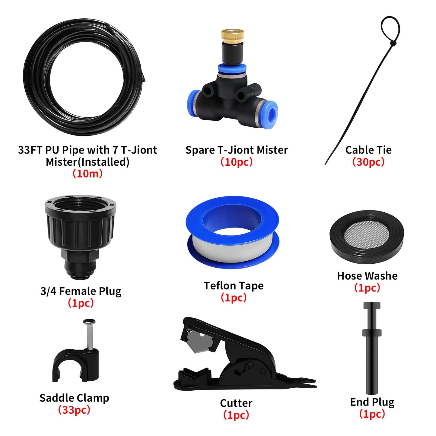 Mdlufee Spray Mist Cooling Irrigation System,66FT/20M Misting System,20 Brass Mist Nozzles,Water Mist Hose for Backyard,Garden,Greenhouse,Umbrella