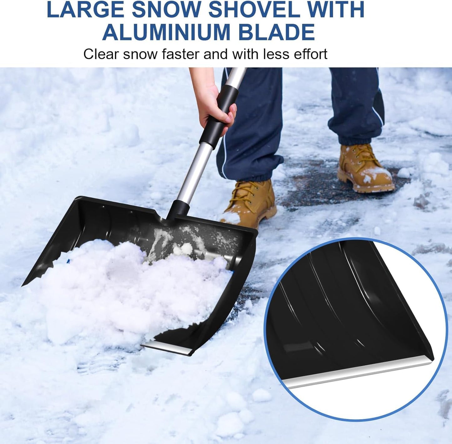Hmseng Large Snow Shovel for Car Driveway, Lightweight Adjustable Portable Snow Shovel,D Shaped Handle design, for Garden, Camping, Snowman Playing and Emergency-Black