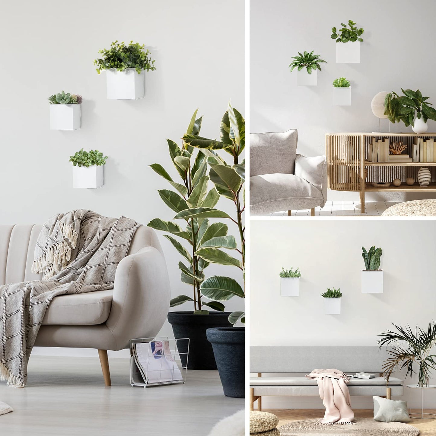 BOFUNX 3Pcs Wall Mounted Flower Pots, 3 Sizes Metal Wall Planter Hanging Flower Pots Wall Plant Container for Home Wall Decoration