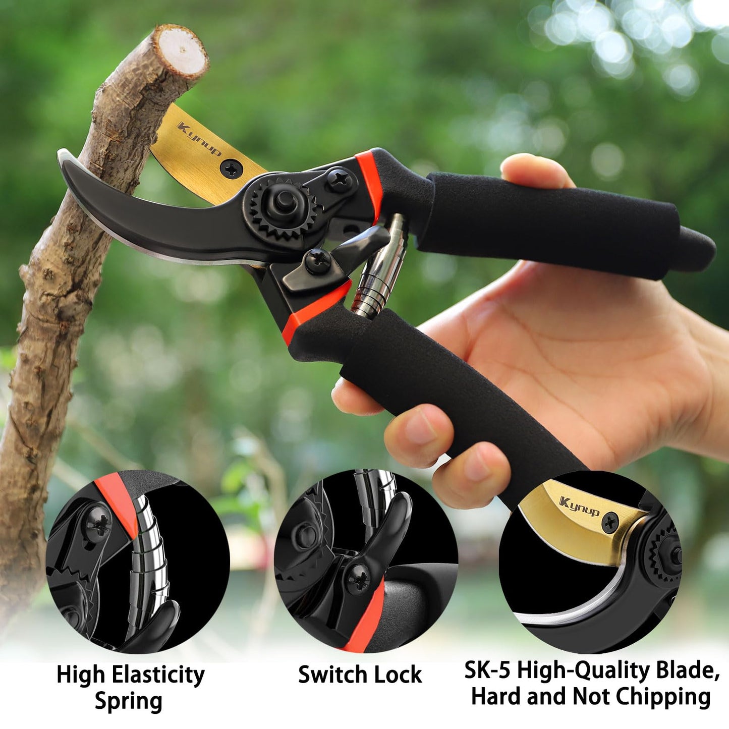 Kynup Garden Secateurs, 3 Pack Professional Secateurs Kit with Garden Gloves, Stainless Steel Sharp Pruner, Pruning Hand Tools Scissors Kit, Trimming Tool