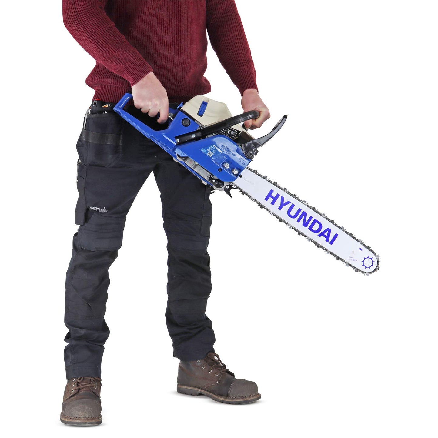 Hyundai HYC6220 62cc Petrol Chainsaw 20 Inch Cutting Bar Includes 2 Chains, Chain Saw Carry Bag, Chain File & 2 Stroke Fuel Mixing Bottle, Cordless Garden Tools. Blue