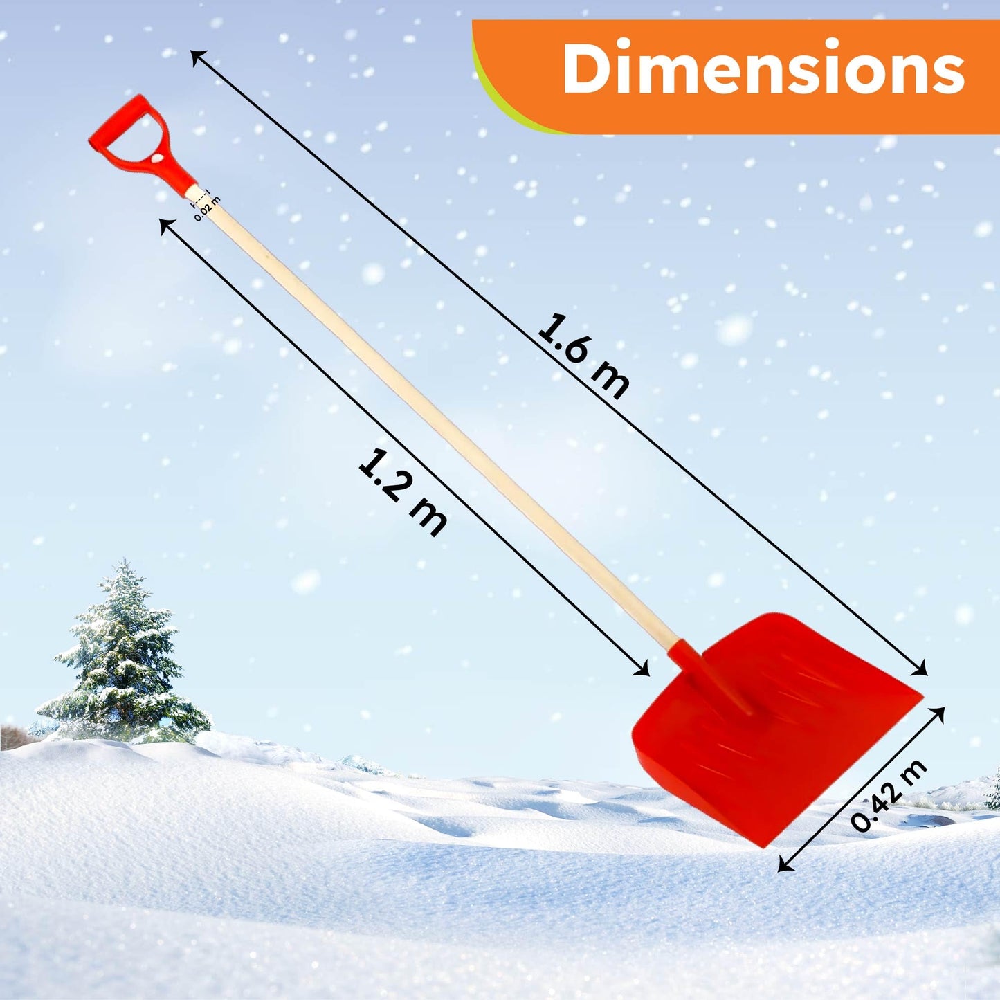 EarlyGrow 42.5cm Heavy-Duty Wide Snow Shovel Plastic Head Pusher 120cm Long Wooden Handle and D Handle Multipurpose Plastic Shovel for Snow, Waste, Leaves and Garden Debris