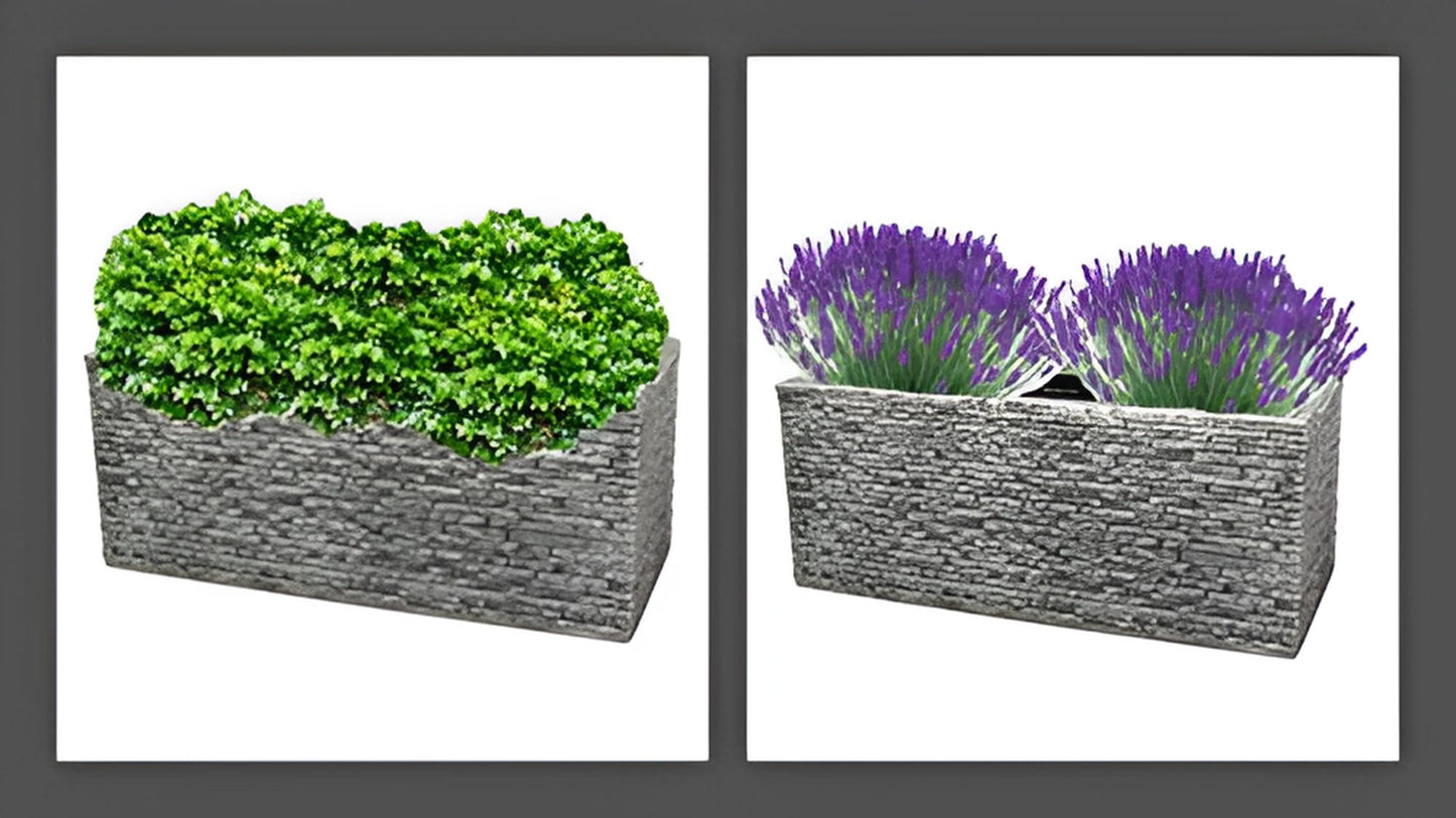 2 x Grey Brick Stone Effect Plastic Garden Trough Planter Patio Flower Pot 60cm
