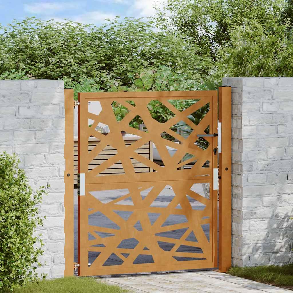 vidaXL garden gate 105x105 cm weathering steel lockable entrance with laser-cut design - rustic brown