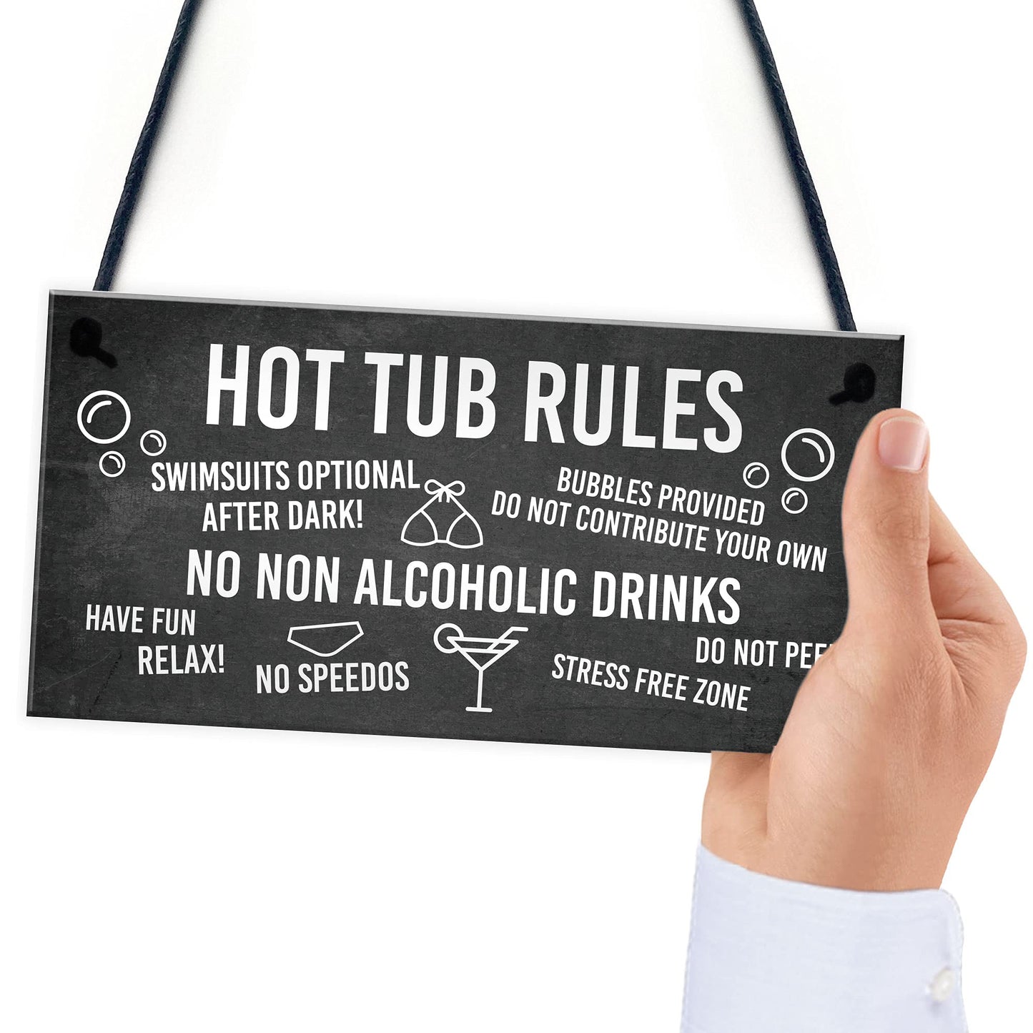 RED OCEAN Funny Hot Tub Rules Sign Perfect Hot Tub Accessories Garden Sign Home Gift