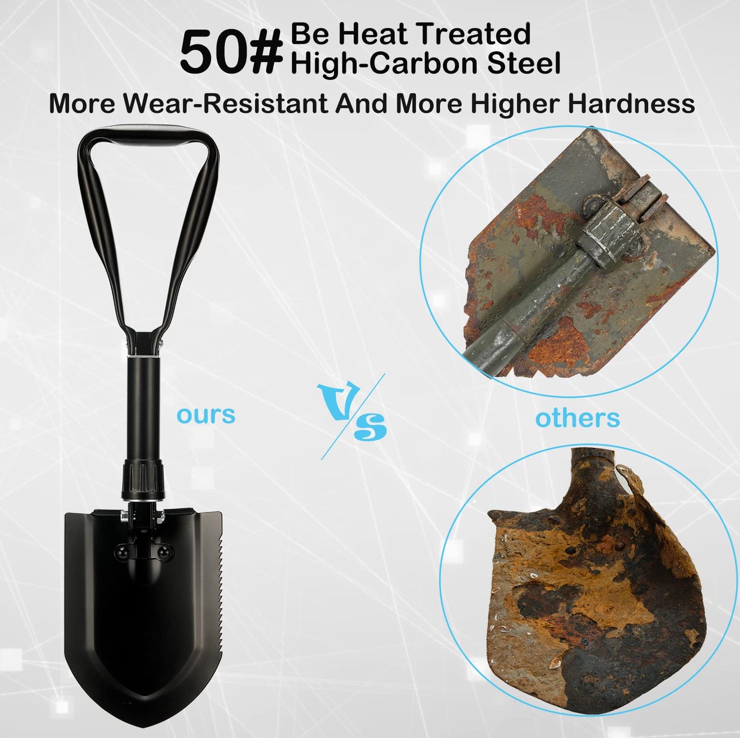 Military Folding Survival Shovel - 50# High-Carbon Steel Entrenching Tool, Portable for Camping, Hunting, Hiking, Fishing, Car Emergency, Gifts for Men
