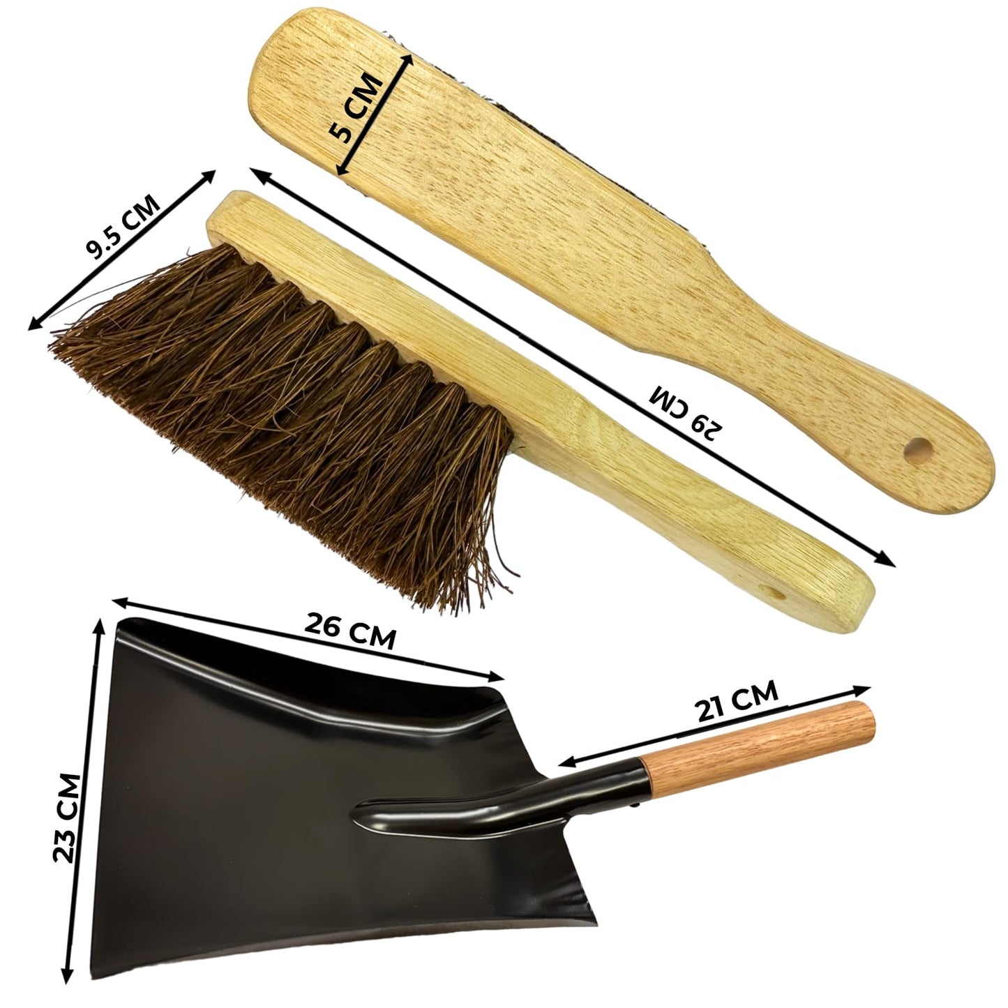 LSC Coal Ash Shovel with Hard Brush Wooden Handle Heavy Duty Metal Shovel for Digging, Gardening, Yardwork, Farming, and Outdoors Snow (SHOVEL AND HARD BRUSH)