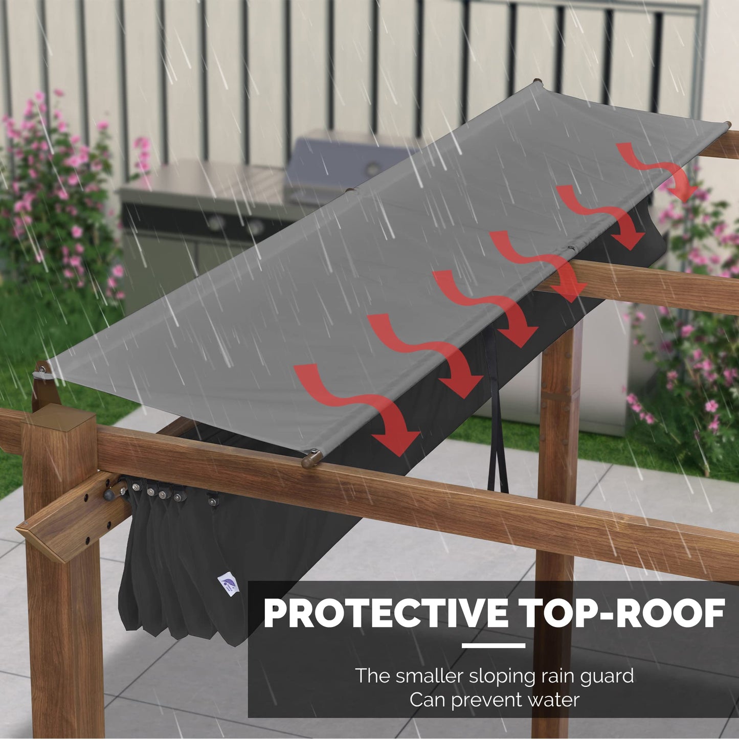 PURPLE LEAF 3 X 3 M Metal Pergola With Retractable Roof, Large Garden Pergola With Teak-Finish Powder-Coated Aluminum Fram for BBQ, Balcony, Outdoor and Patio, Grey