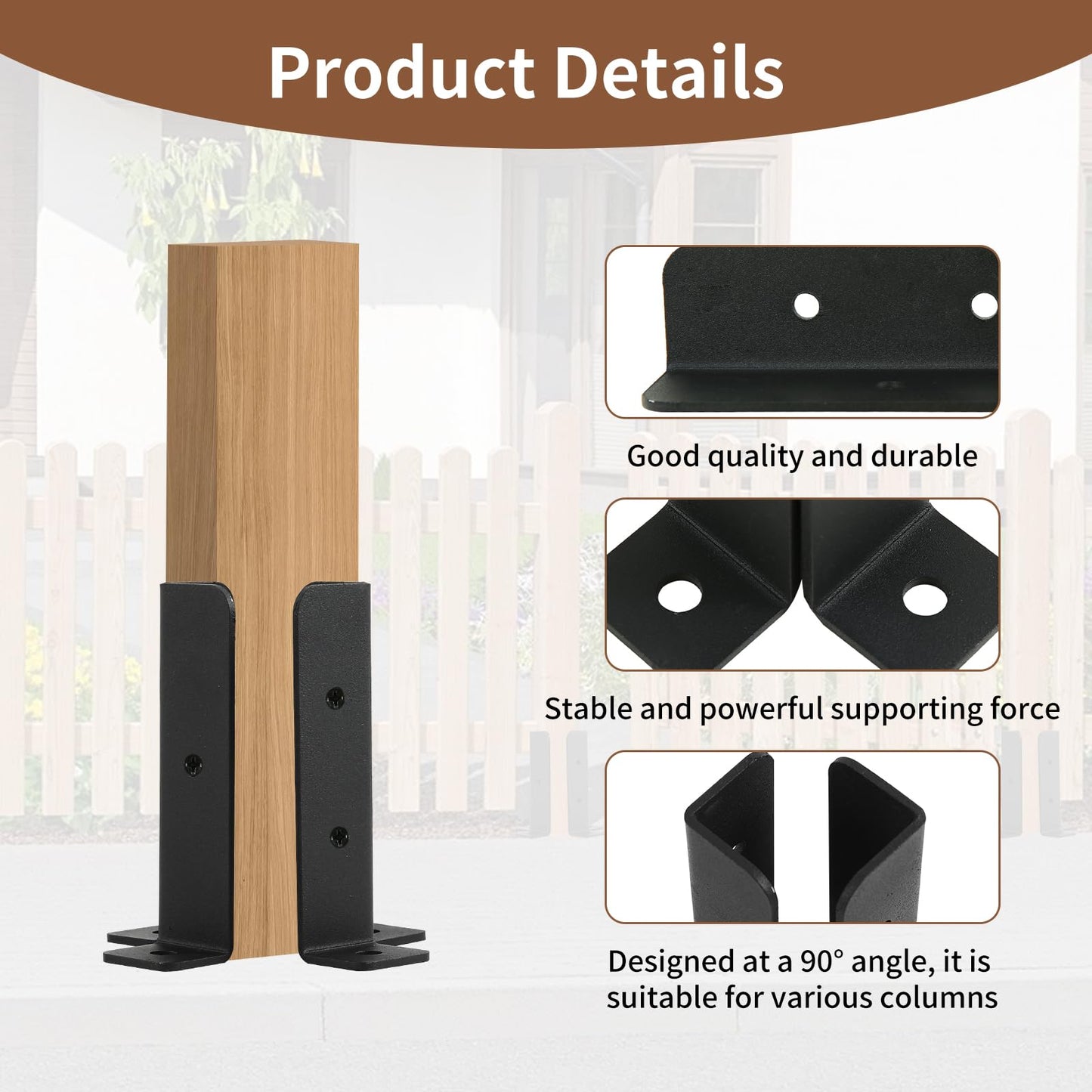 8 Pcs Fence Post Brackets, Metal Bolt Down Post Supports Adjustable Deck Post Anchor Brackets Fit 1.5x1.5,2x2,2x4,4x4 Post, Heavy Duty Fence Post Holder Support Base for Deck Railing Mailbox(2.8mm)