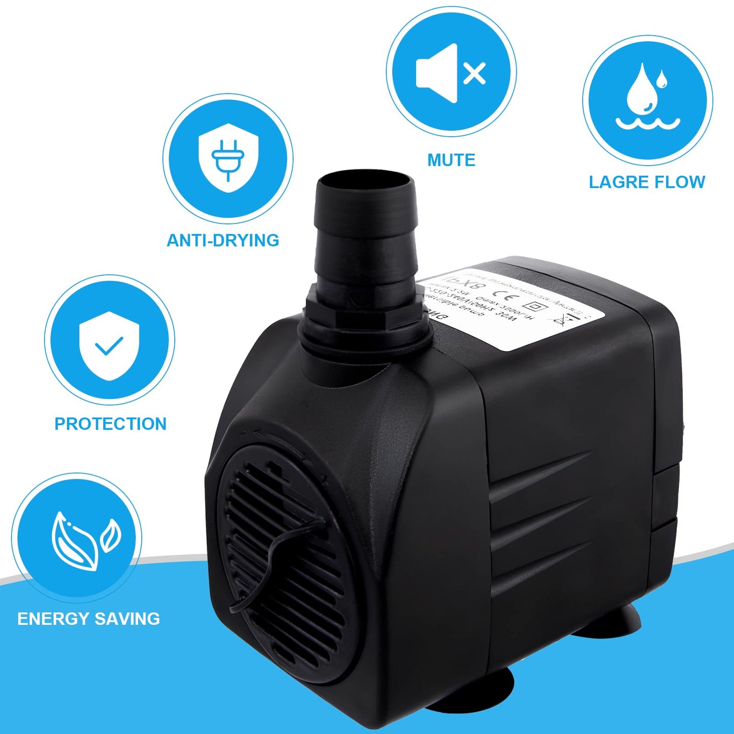 Awroutdoor Submersible Water Pump, Ultra Quiet Water Feature Pump(30W,2500L/H) for Aquarium, Fish Tank,Pond,Hydroponics, Statuary, with 4 Strong Suction Cups, Adjustable Water Volume (13/16/19/25 mm)